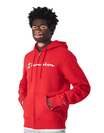 Champion Embroidered Big Logo Fleece Full-Zip Hoodie "Red"
