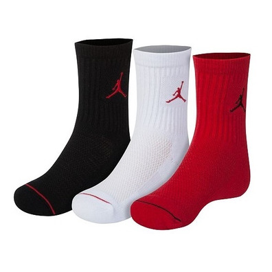 9Jordan Kids Jumpman Crew Socks 3 Pair (27-35)(Black/White/Red)