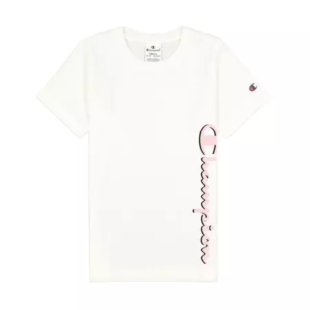 Champion Girls Legacy Script Logo Print T-Shirt "White-Rose"
