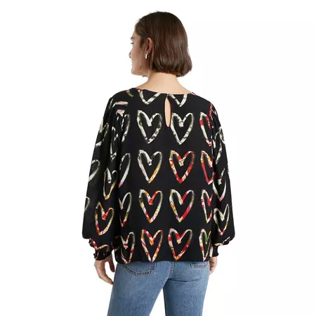 Desigual Loose Crepe Hearts Blouse (black)
