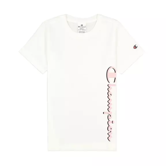 Champion Girls Legacy Script Logo Print T-Shirt "White-Rose"