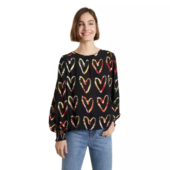 Desigual Loose Crepe Hearts Blouse (black)