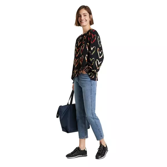Desigual Loose Crepe Hearts Blouse (black)