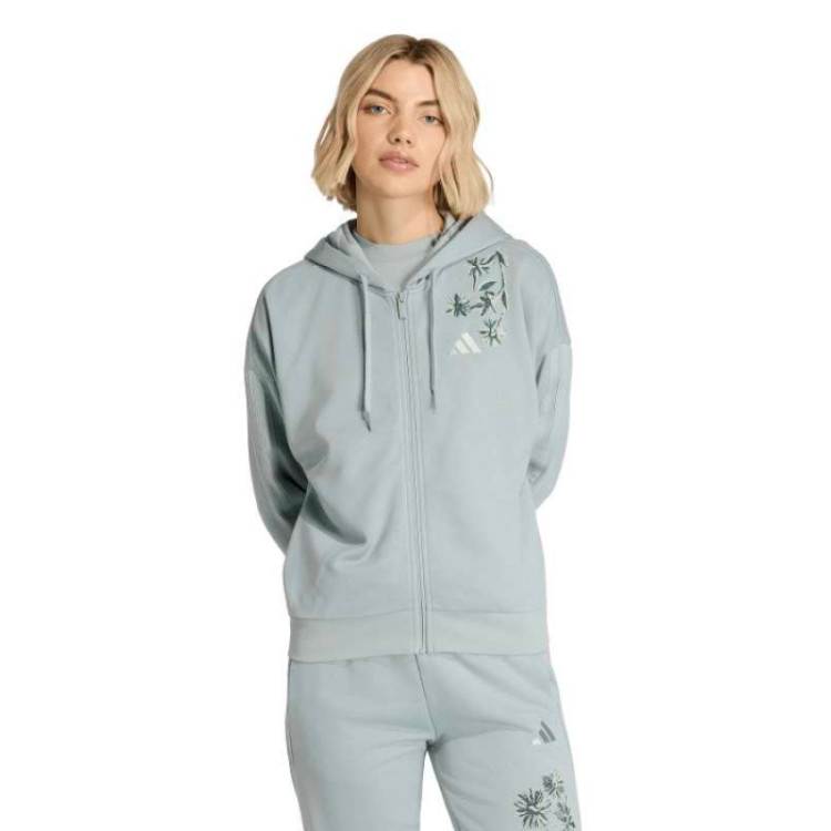 Adidas ESSENTIALS 3-STRIPES FRENCH TERRY FULL ZIP HOODIE  "Green"