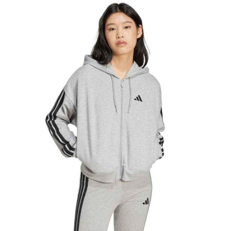 Adidas Essentials 3-Stripes French Terry Full-Zip Hoodie "Grey"