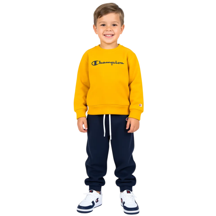 Champion Baby Crewneck Fleece Sweatsuit Icons "Mustard Yellow-Navy"