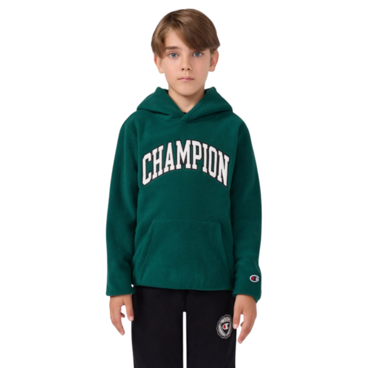 Champion BOYS' FLEECE POLAR HOODIE SCRIPT LOGO FOREST "GREEN"