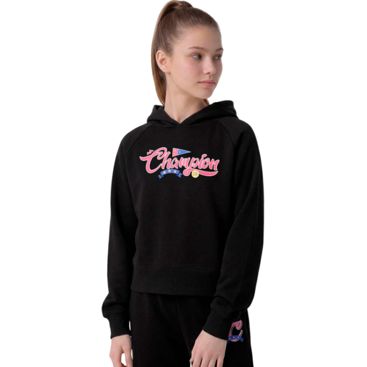 Champion Girls Hooded  Sweatshirt  graphic logo "Black-Pink"