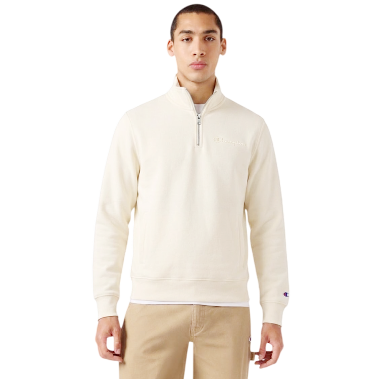 Champion Icons Small Embroidered Logo Half Zip Fleece Sweatshirt "Cream"