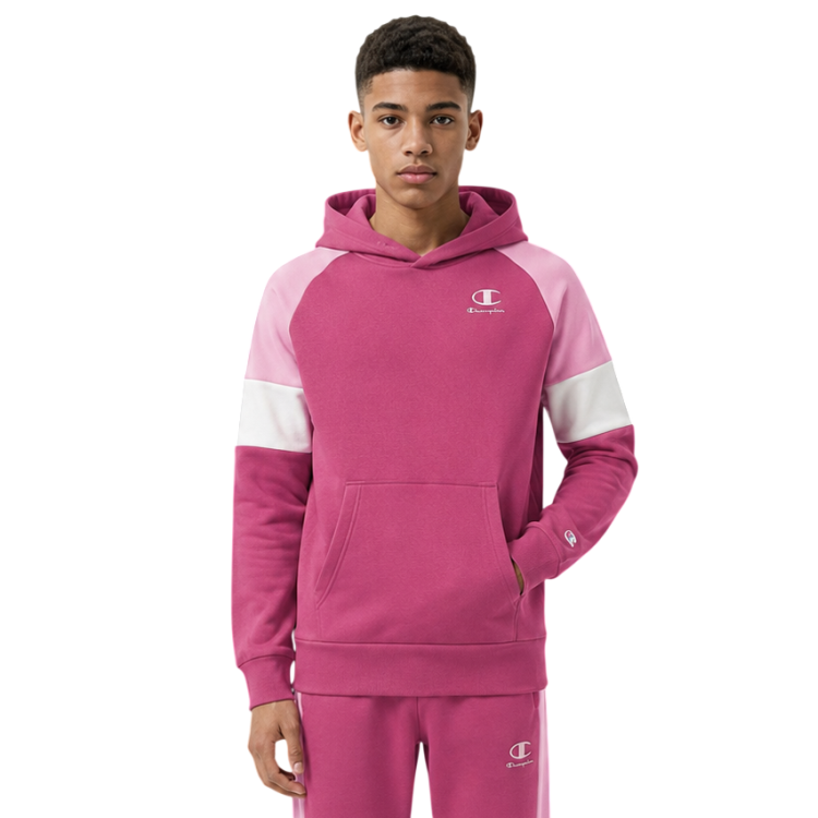 Champion Kids Colour Block Embroidery Logo Pullover Hoodie "Silken Raspberry-Pink"
