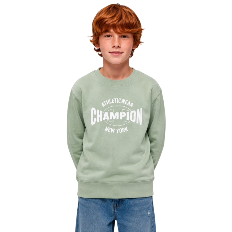 Champion Kids Graphic Logo Powerblend Fleece Sweatshirt "Light Olive Green"