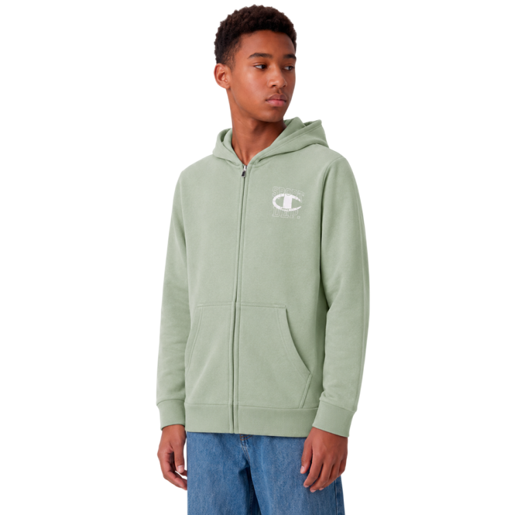 Champion Kids Graphic Logo Powerblend Full-Zip Fleece Hooded "Light Olive Green"