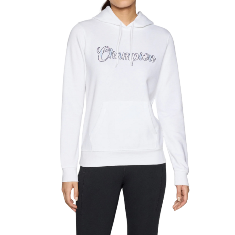 Champion Women's Fleece Hooded Sweatshirt Script Logo "White"