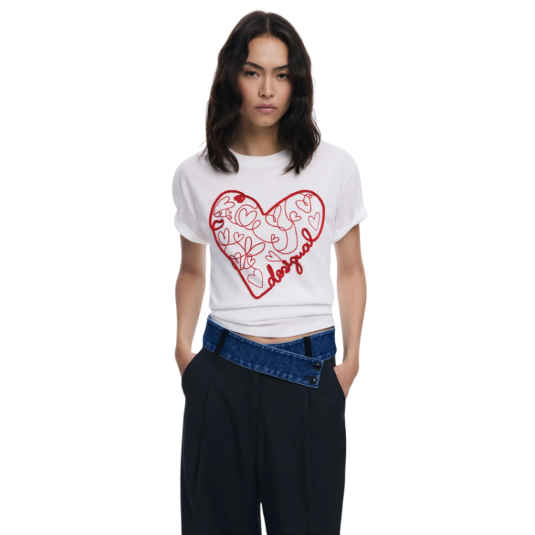 Desigual T-shirt with embossed hearts "White"