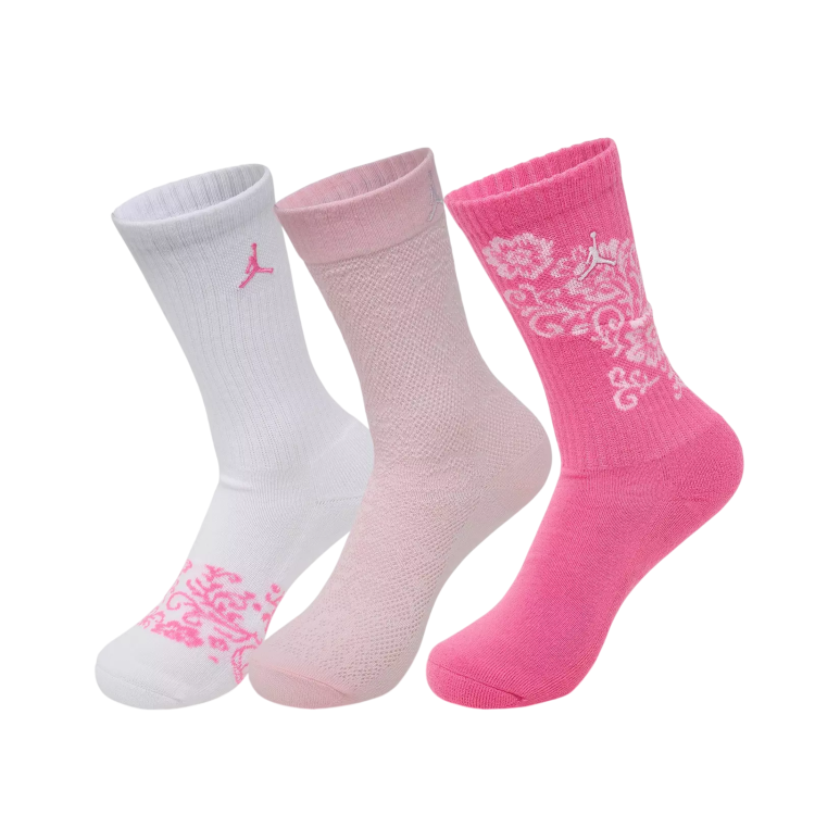 Jordan Girls Floral Crew Socks (3-Pack) "Gym Pink"
