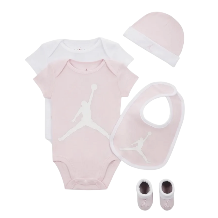 Jordan JHN Jumpman Infants Hat/Bodysuit/Bootie and Bid 5-Pc Set "Pink-White"