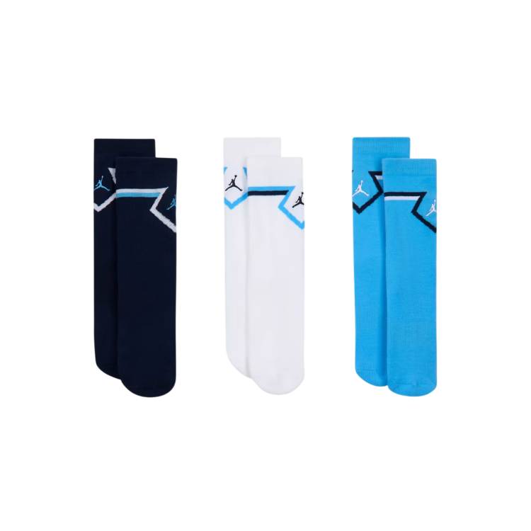 Jordan Kids Diamond High Crew Socks (3 Pairs) "University-White-Blue-Navy"