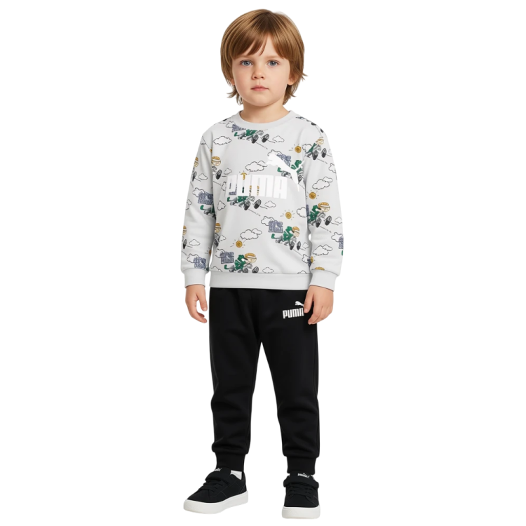 Puma MINICATS SUPER PUMA AOP Crew SET FL INF "White Glow Heather"