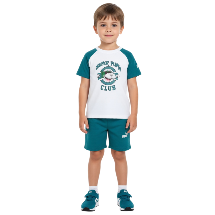 Puma SUPER PUMA Tee and Short Set "White-Green"