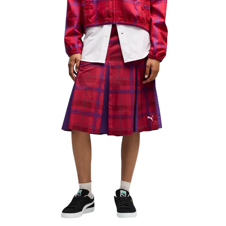 Puma T7 Pleated Tartan Woven Midi Skirt "Garnet Glow"