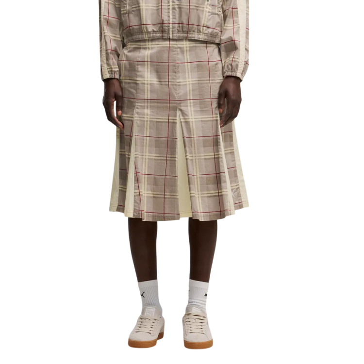Puma T7 Pleated Tartan Woven Midi Skirt "Mouse Gray"