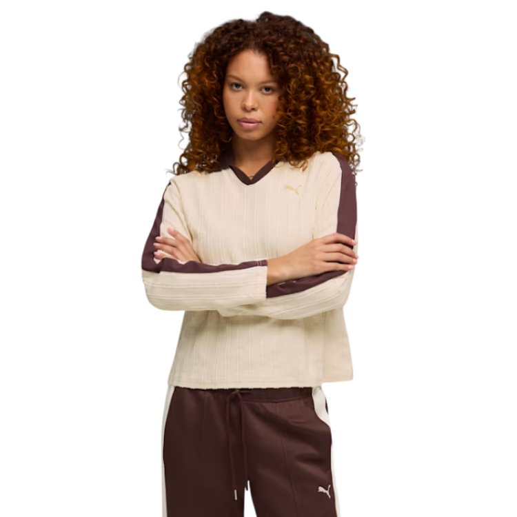 Puma T7 Relaxed Long Sleeve Polo " Alpine Snow-Chocolate Brown"