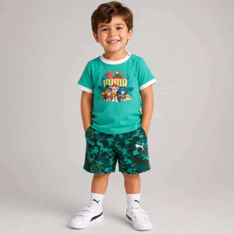 PUMA X PAW PATROL MINICATS Tee and Shorts "Vibrant Green"
