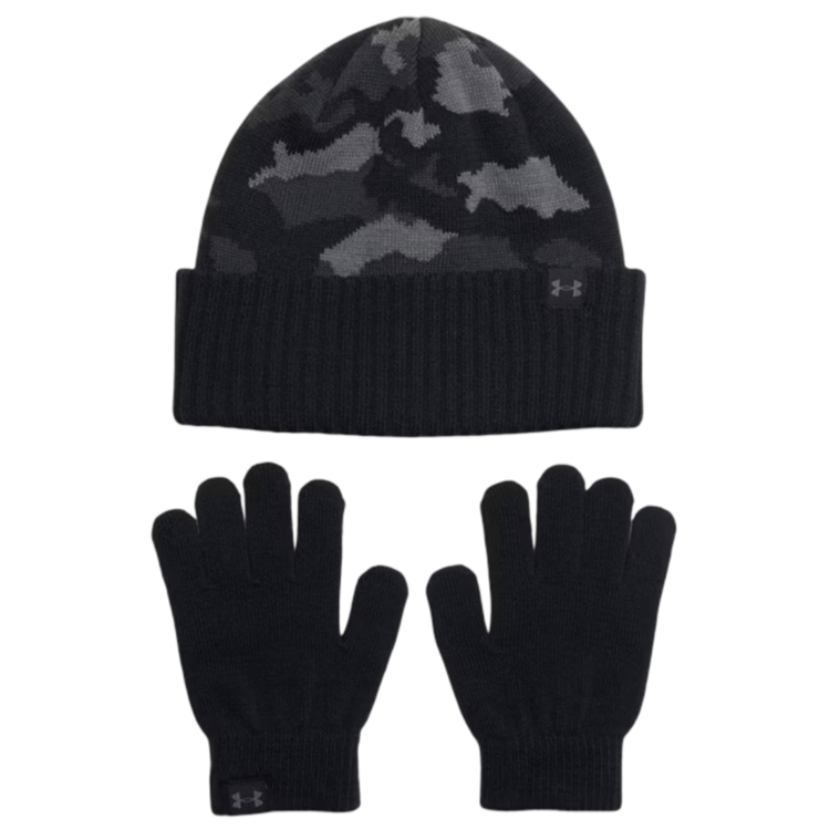 Under Armour Boys' Beanie and Gloves Set "Black-Camo"