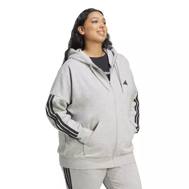 Adidas Essentials 3-Stripes Full-Zip Fleece Hoodie (Plus Size) "Grey"