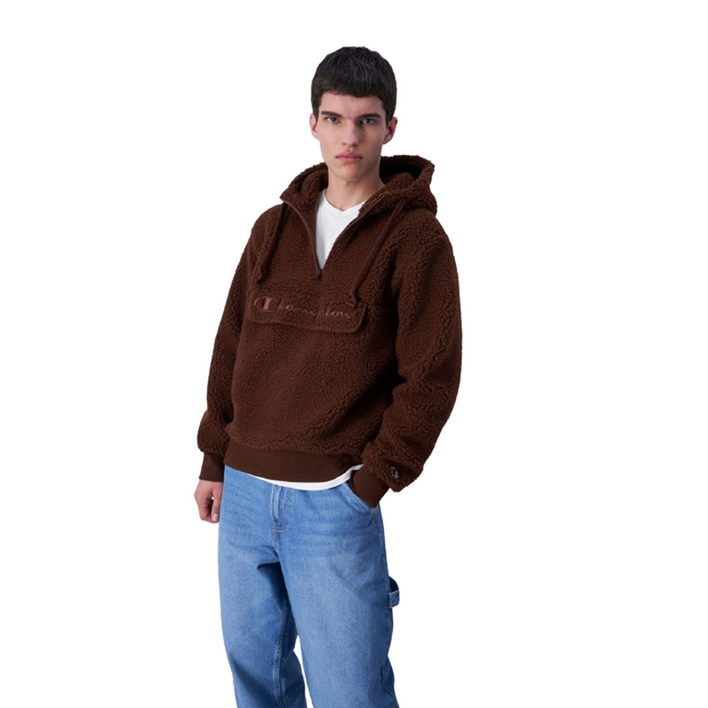 Champion Script Logo Winter Fleece Hoodie Brown