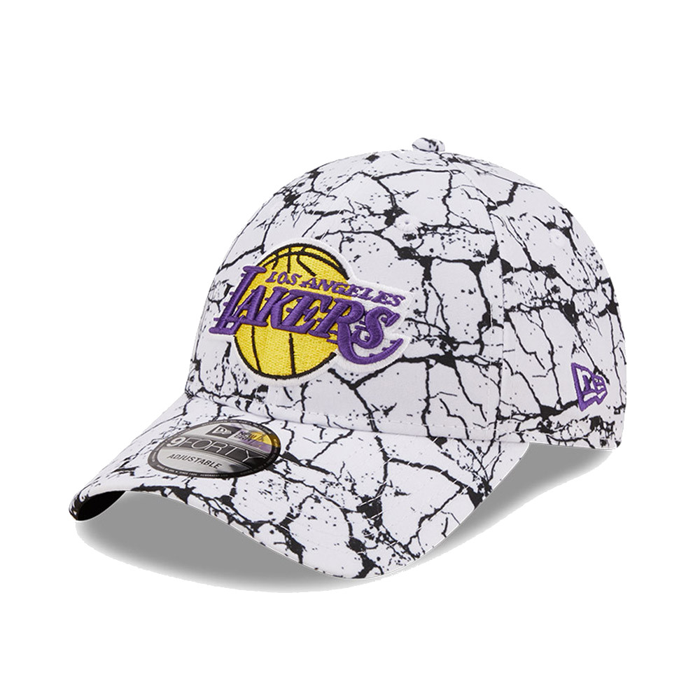 Men's New Era Purple Los Angeles Lakers Marble 9FORTY Trucker Snapback Hat